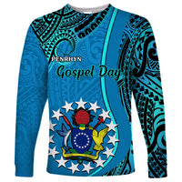 Personalised 13 March Penrhyn Island Gospel Day Long Sleeve Shirt Cook Islands Tribal Pattern LT14 Unisex Blue - Polynesian Pride