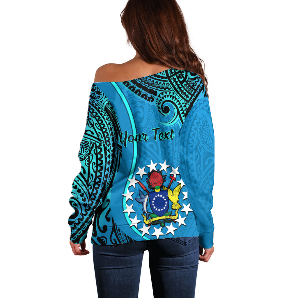 Personalised 13 March Penrhyn Island Gospel Day Off Shoulder Sweater Cook Islands Tribal Pattern LT14 - Polynesian Pride