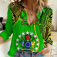 25 May Palmerston Island Gospel Day Women Casual Shirt Cook Islands Tribal Pattern LT14 Female Green - Polynesian Pride