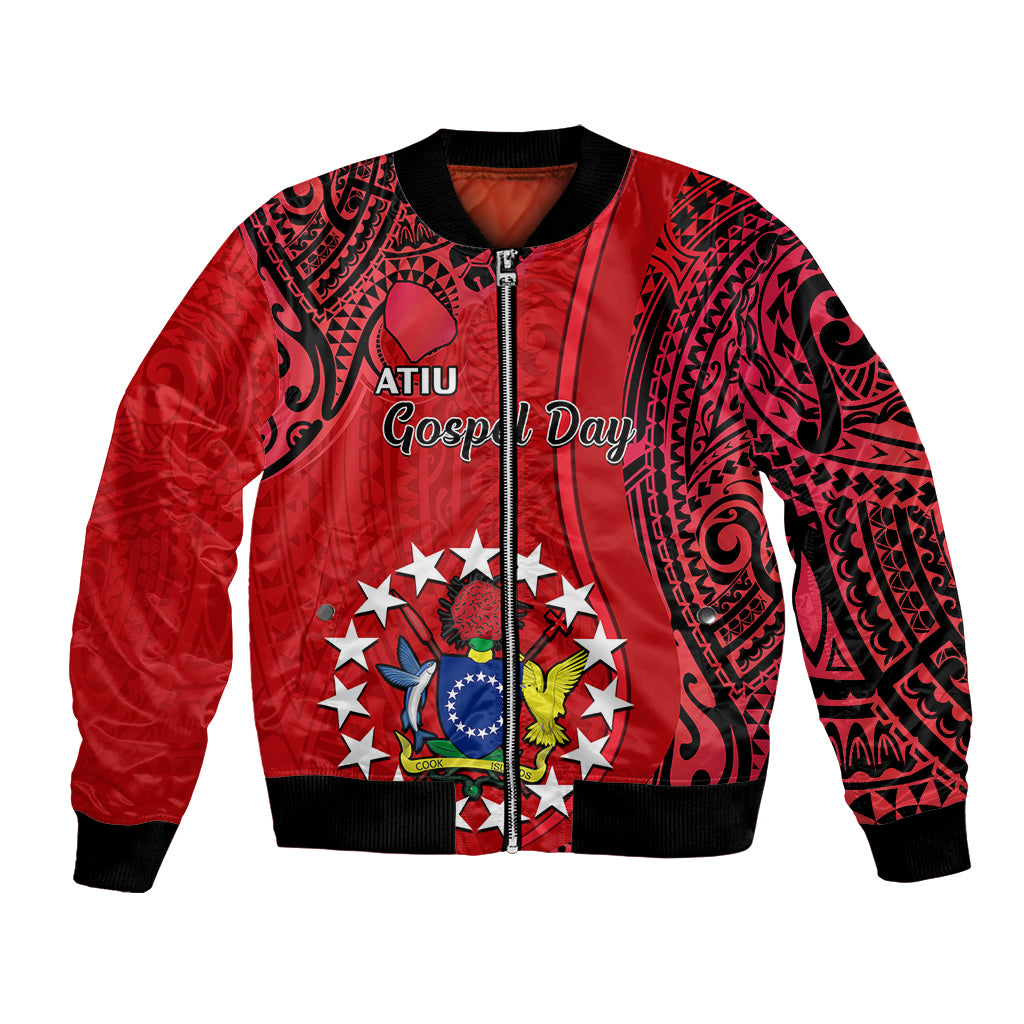 20 July Atiu Island Gospel Day Bomber Jacket Cook Islands Tribal Pattern LT14 Unisex Red - Polynesian Pride
