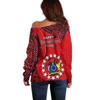 20 July Atiu Island Gospel Day Off Shoulder Sweater Cook Islands Tribal Pattern LT14 - Polynesian Pride