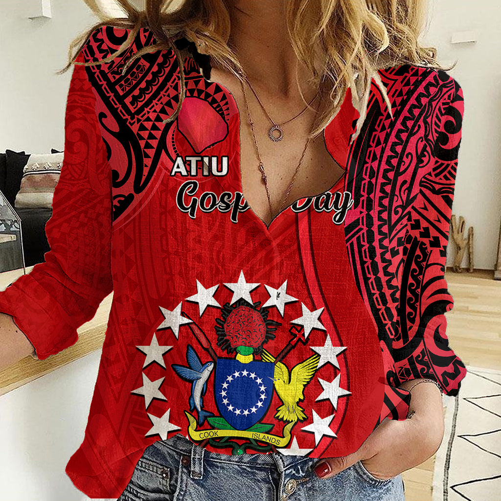 20 July Atiu Island Gospel Day Women Casual Shirt Cook Islands Tribal Pattern LT14 Female Red - Polynesian Pride