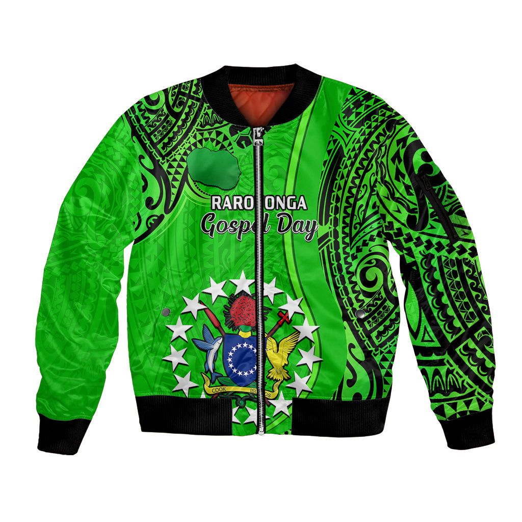 25 July Rarotonga Island Gospel Day Sleeve Zip Bomber Jacket Cook Islands Tribal Pattern LT14 Unisex Green - Polynesian Pride