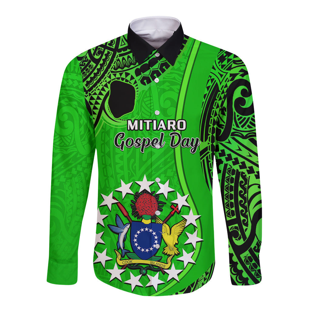 21 July Mitiaro Island Gospel Day Long Sleeve Button Shirt Cook Islands Tribal Pattern LT14 Unisex Green - Polynesian Pride