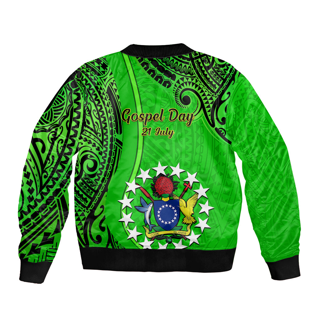 21 July Mitiaro Island Gospel Day Sleeve Zip Bomber Jacket Cook Islands Tribal Pattern LT14 - Polynesian Pride