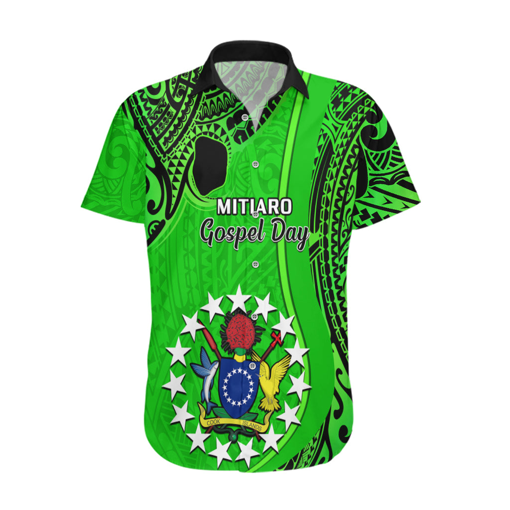 Personalised 21 July Mitiaro Island Gospel Day Hawaiian Shirt Cook Islands Tribal Pattern LT14 Green - Polynesian Pride