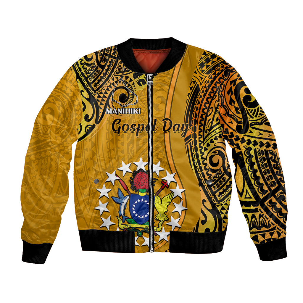 8 August Manihiki Island Gospel Day Bomber Jacket Cook Islands Tribal Pattern LT14 Unisex Gold - Polynesian Pride