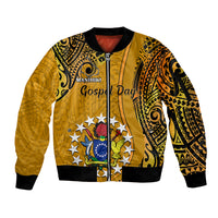 Personalised 8 August Manihiki Island Gospel Day Sleeve Zip Bomber Jacket Cook Islands Tribal Pattern LT14 Unisex Gold - Polynesian Pride