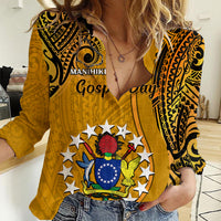 Personalised 8 August Manihiki Island Gospel Day Women Casual Shirt Cook Islands Tribal Pattern LT14 Female Gold - Polynesian Pride