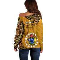 15 August Rakahanga Island Gospel Day Off Shoulder Sweater Cook Islands Tribal Pattern LT14 - Polynesian Pride