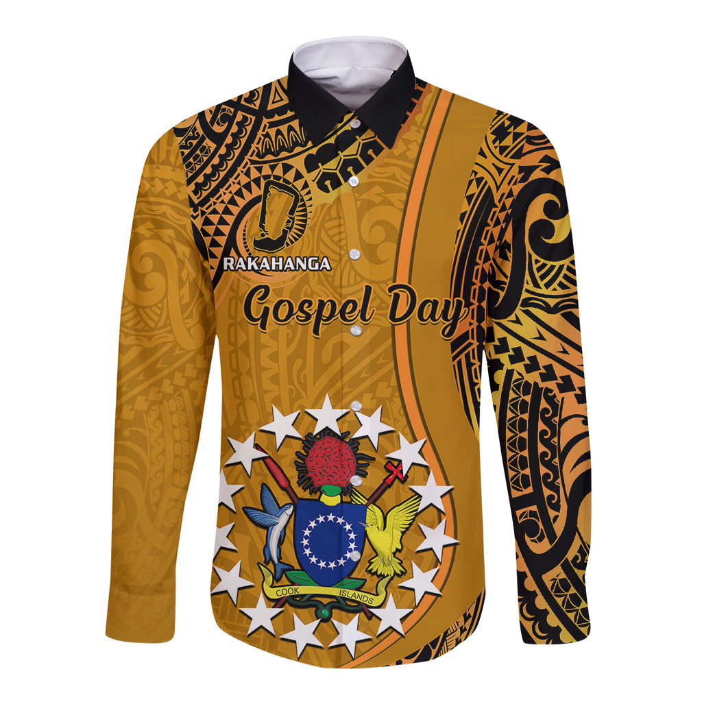 Personalised 15 August Rakahanga Island Gospel Day Long Sleeve Button Shirt Cook Islands Tribal Pattern LT14 Unisex Orange - Polynesian Pride