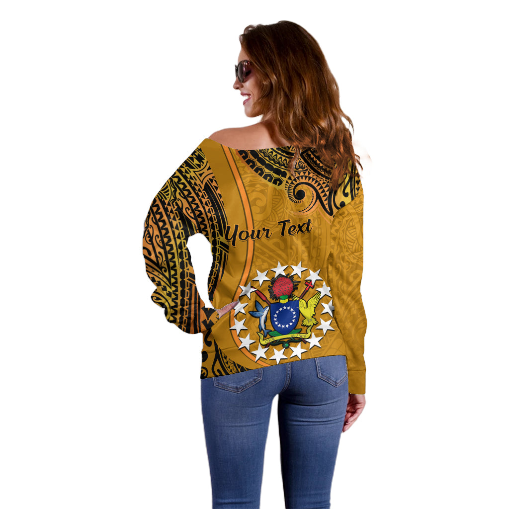 Personalised 15 August Rakahanga Island Gospel Day Off Shoulder Sweater Cook Islands Tribal Pattern LT14 - Polynesian Pride