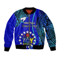 Personalised 8 December Pukapuka Island Gospel Day Bomber Jacket Cook Islands Tribal Pattern LT14 Unisex Blue - Polynesian Pride