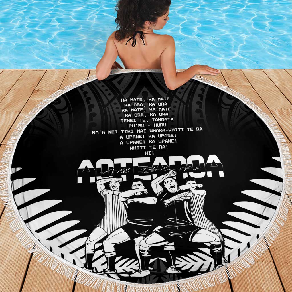 New Zealand Silver Fern Rugby Beach Blanket Haka Dance With Aotearoa Maori Pattern