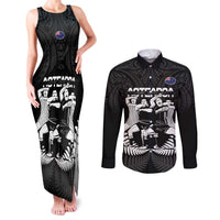 New Zealand Silver Fern Rugby Couples Matching Tank Maxi Dress and Long Sleeve Button Shirt Haka Dance With Aotearoa Maori Pattern