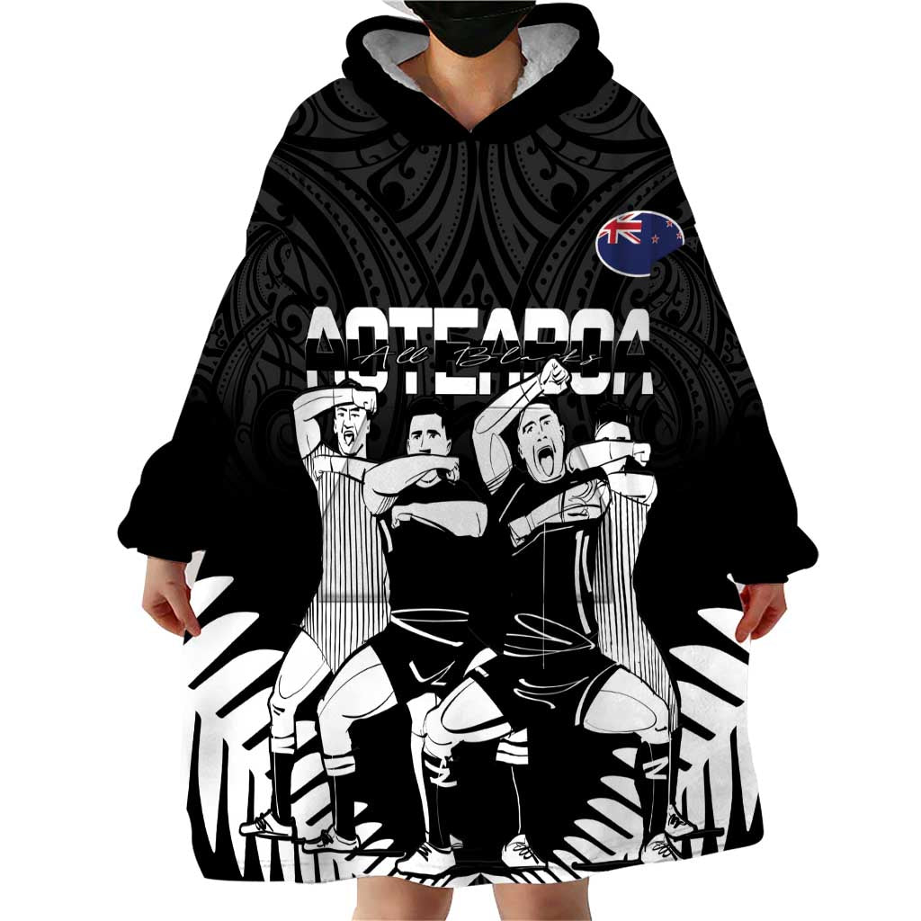 New Zealand Silver Fern Rugby Wearable Blanket Hoodie Haka Dance With Aotearoa Maori Pattern