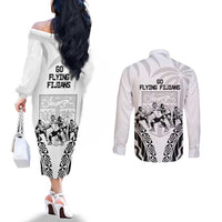 Fiji Tapa Rugby Couples Matching Off The Shoulder Long Sleeve Dress and Long Sleeve Button Shirt Cibi Dance With Fijian Pattern
