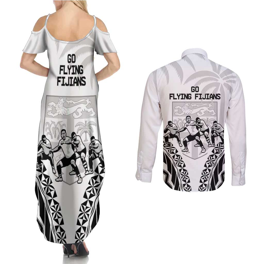 Fiji Tapa Rugby Couples Matching Summer Maxi Dress and Long Sleeve Button Shirt Cibi Dance With Fijian Pattern