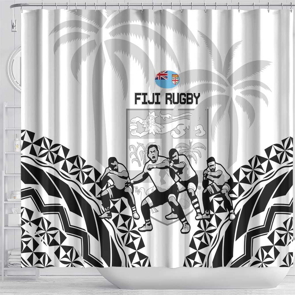 Fiji Tapa Rugby Shower Curtain Cibi Dance With Fijian Pattern