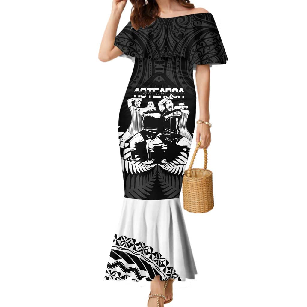 New Zealand And Fiji Tapa Rugby Family Matching Mermaid Dress and Hawaiian Shirt Haka Dance Mix Cibi Dance Together