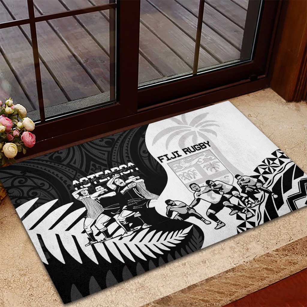 New Zealand And Fiji Tapa Rugby Rubber Doormat Haka Dance Mix Cibi Dance Together