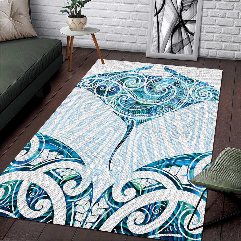 New Zealand Manta Ray Tattoo Area Rug Aotearoa Maori Haehae Paua Shell - Polynesian Pride