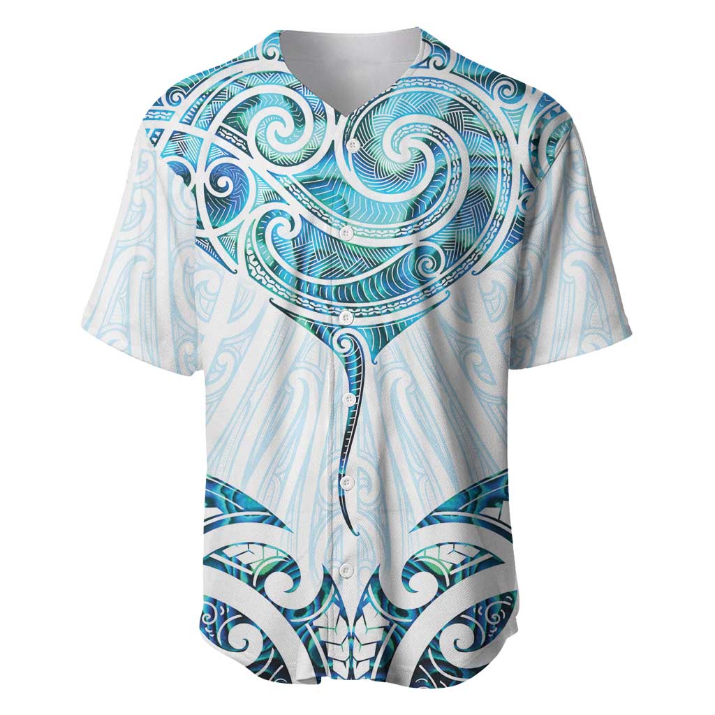 New Zealand Manta Ray Tattoo Baseball Jersey Aotearoa Maori Haehae Paua Shell - Polynesian Pride