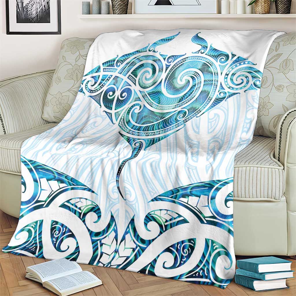 New Zealand Manta Ray Tattoo Blanket Aotearoa Maori Haehae Paua Shell - Polynesian Pride