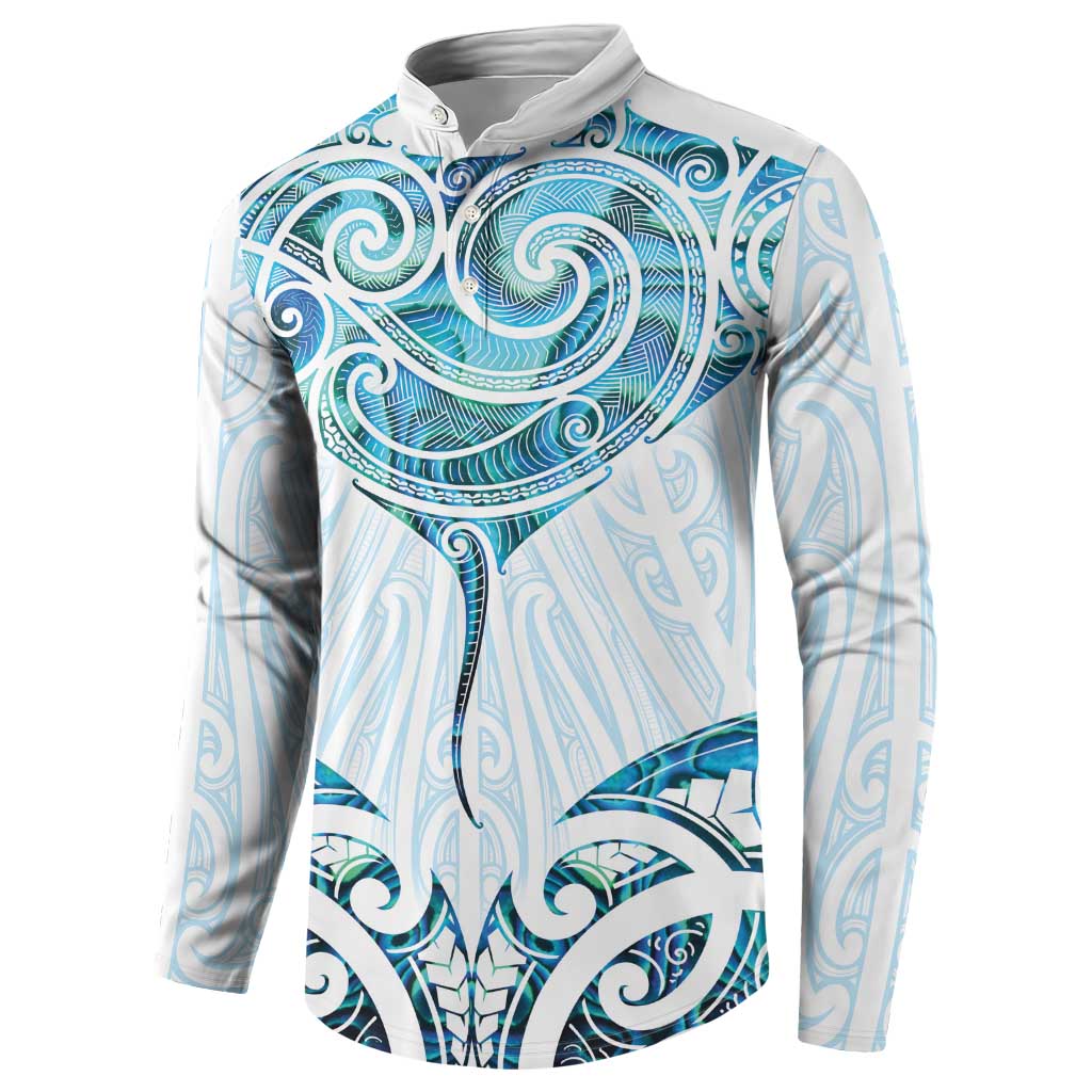 New Zealand Manta Ray Tattoo Button Sweatshirt Aotearoa Maori Haehae Paua Shell - Polynesian Pride