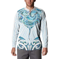 New Zealand Manta Ray Tattoo Button Sweatshirt Aotearoa Maori Haehae Paua Shell - Polynesian Pride