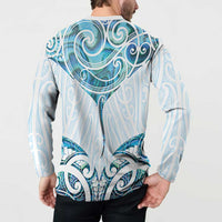 New Zealand Manta Ray Tattoo Button Sweatshirt Aotearoa Maori Haehae Paua Shell - Polynesian Pride