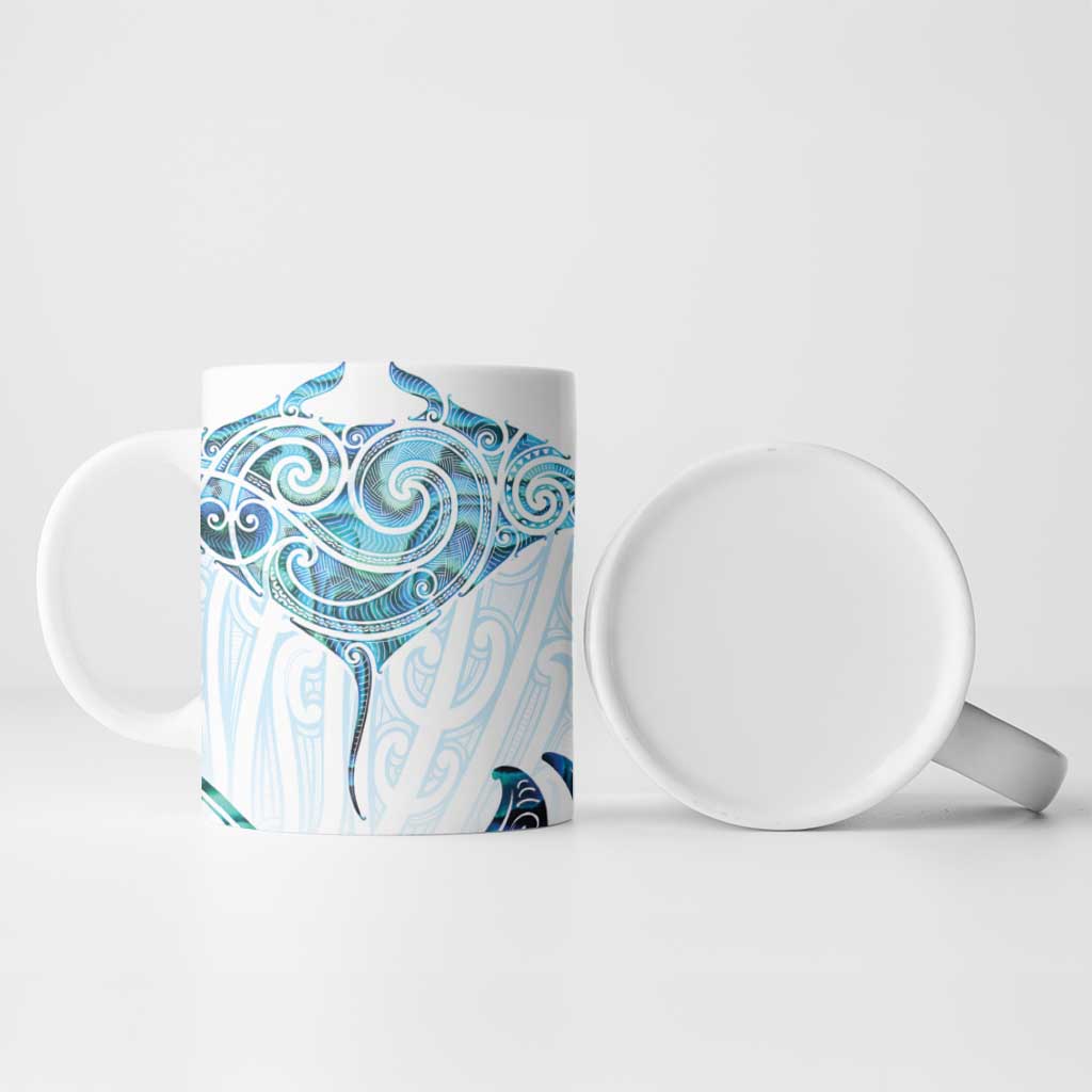 New Zealand Manta Ray Tattoo Ceramic Mug Aotearoa Maori Haehae Paua Shell - Polynesian Pride