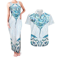 New Zealand Manta Ray Tattoo Couples Matching Tank Maxi Dress and Hawaiian Shirt Aotearoa Maori Haehae Paua Shell - Polynesian Pride