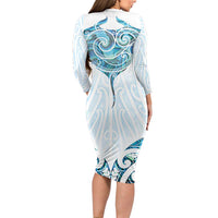 New Zealand Manta Ray Tattoo Family Matching Long Sleeve Bodycon Dress and Hawaiian Shirt Aotearoa Maori Haehae Paua Shell - Polynesian Pride