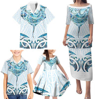 New Zealand Manta Ray Tattoo Family Matching Puletasi and Hawaiian Shirt Aotearoa Maori Haehae Paua Shell - Polynesian Pride