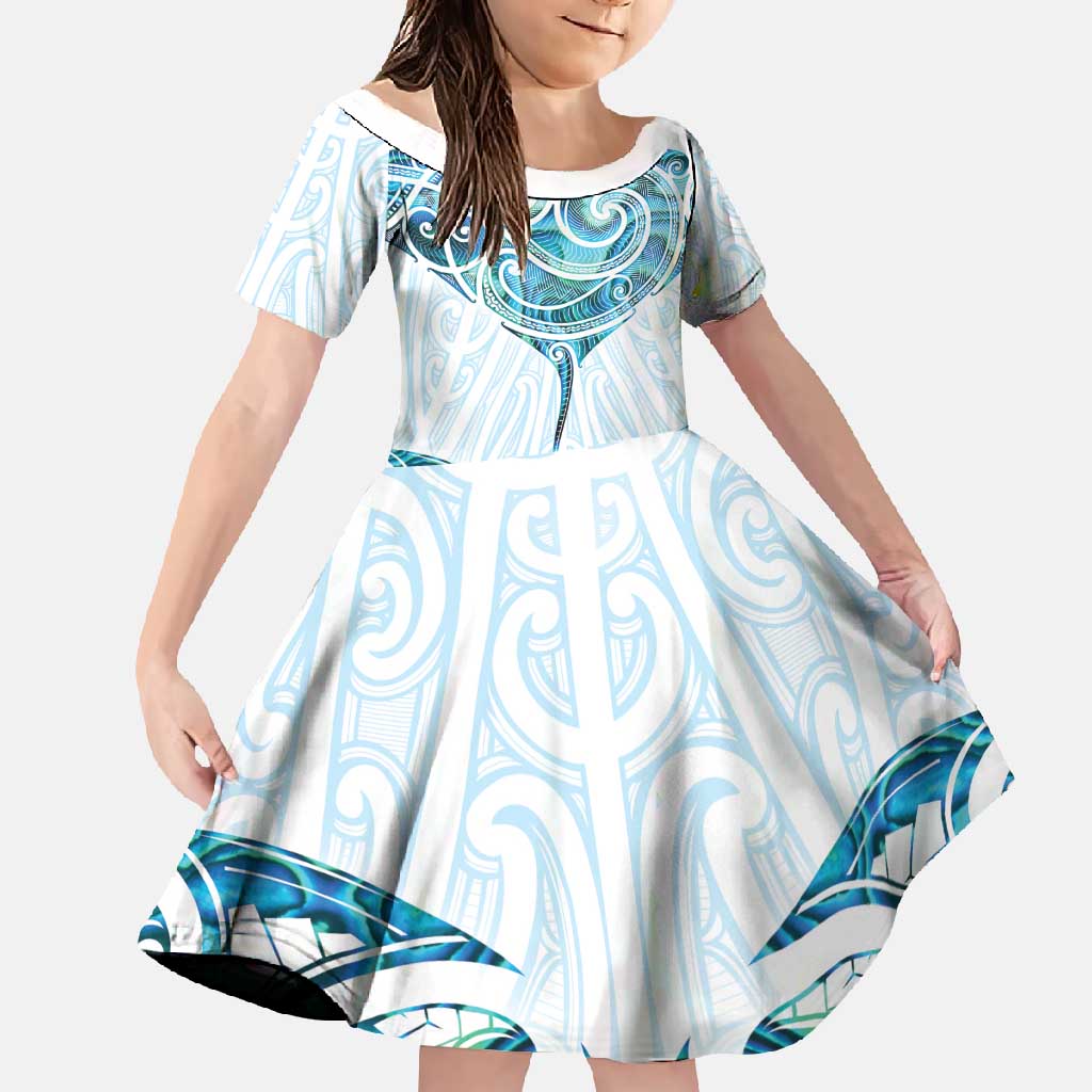 New Zealand Manta Ray Tattoo Family Matching Short Sleeve Bodycon Dress and Hawaiian Shirt Aotearoa Maori Haehae Paua Shell - Polynesian Pride