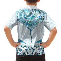 New Zealand Manta Ray Tattoo Kid Hawaiian Shirt Aotearoa Maori Haehae Paua Shell - Polynesian Pride