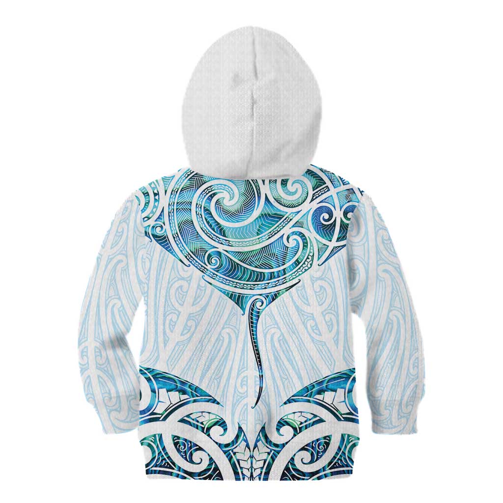 New Zealand Manta Ray Tattoo Kid Hoodie Aotearoa Maori Haehae Paua Shell - Polynesian Pride