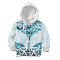 New Zealand Manta Ray Tattoo Kid Hoodie Aotearoa Maori Haehae Paua Shell - Polynesian Pride