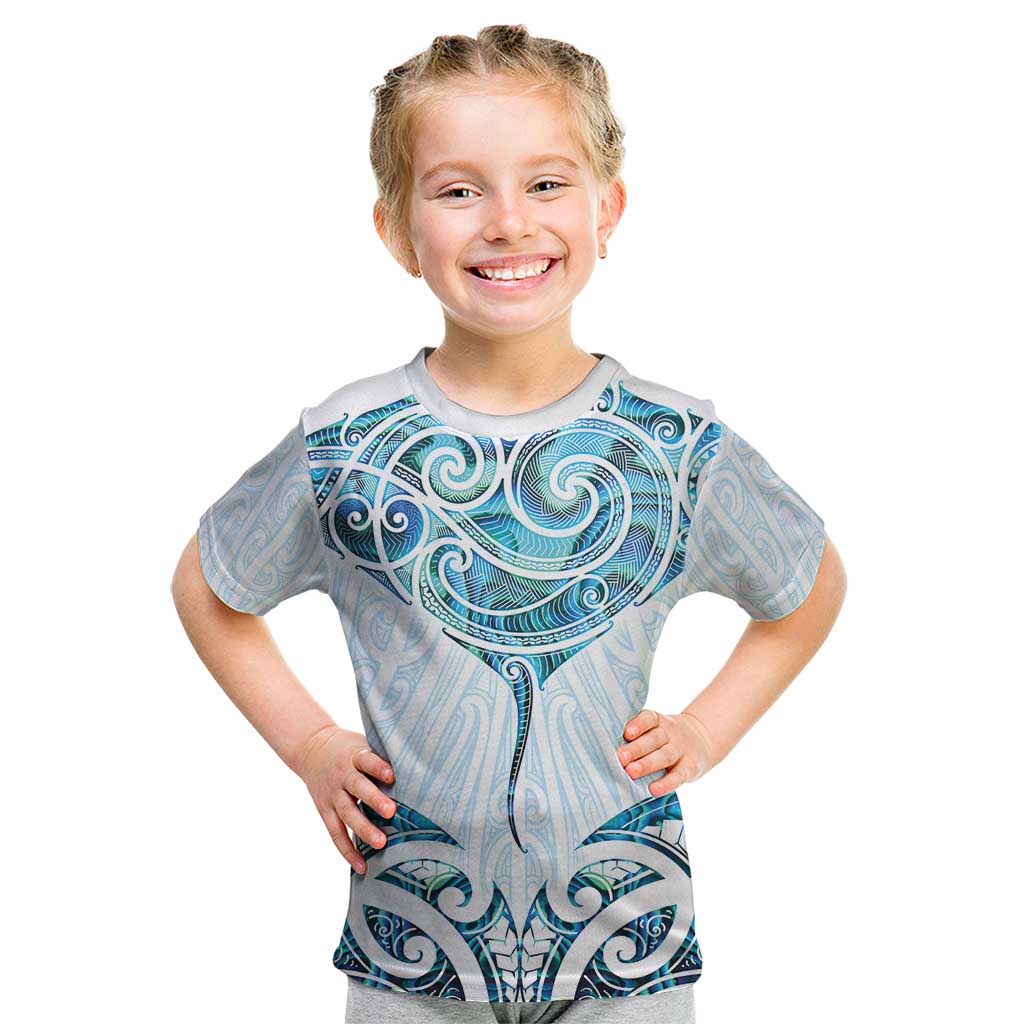 New Zealand Manta Ray Tattoo Kid T Shirt Aotearoa Maori Haehae Paua Shell - Polynesian Pride