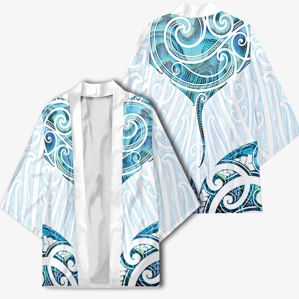 New Zealand Manta Ray Tattoo Kimono Aotearoa Maori Haehae Paua Shell - Polynesian Pride