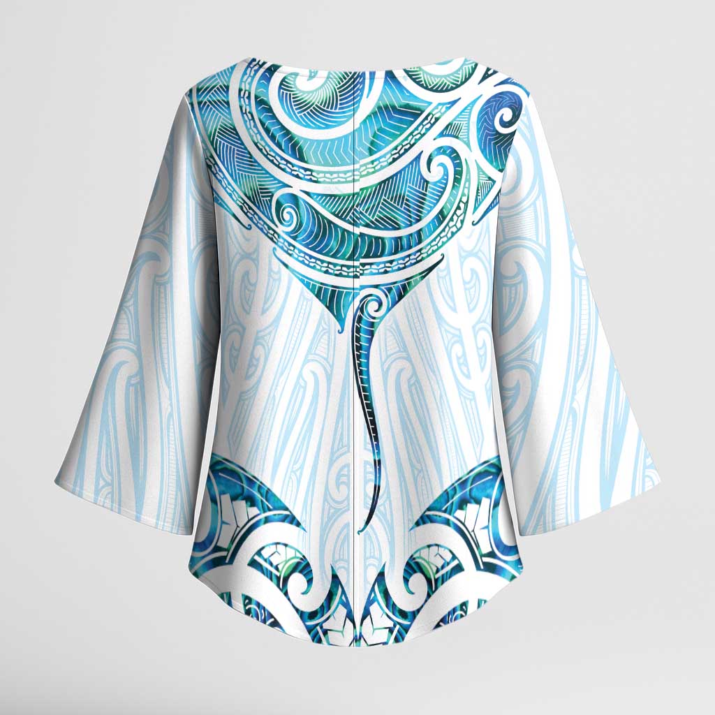 New Zealand Manta Ray Tattoo Kimono Sleeve Blouse Aotearoa Maori Haehae Paua Shell - Polynesian Pride