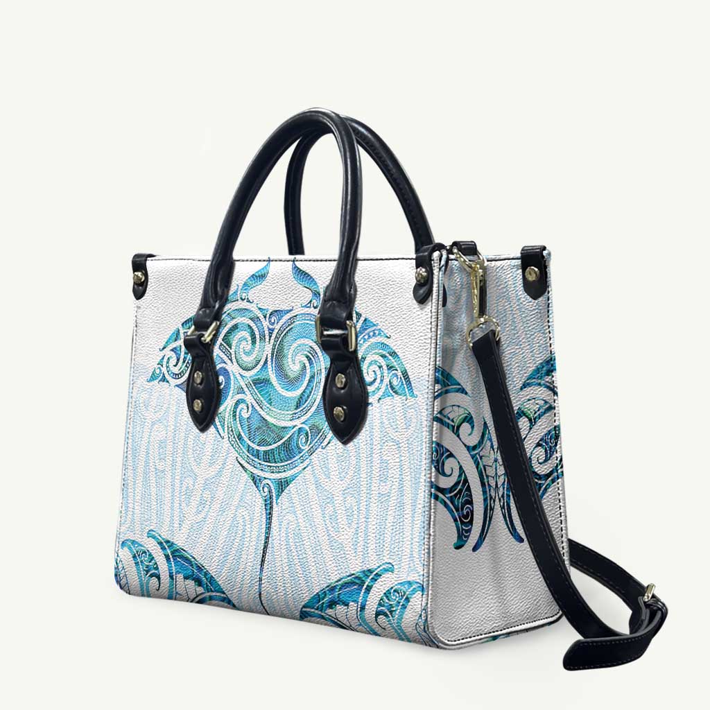 New Zealand Manta Ray Tattoo Leather Bag Aotearoa Maori Haehae Paua Shell - Polynesian Pride