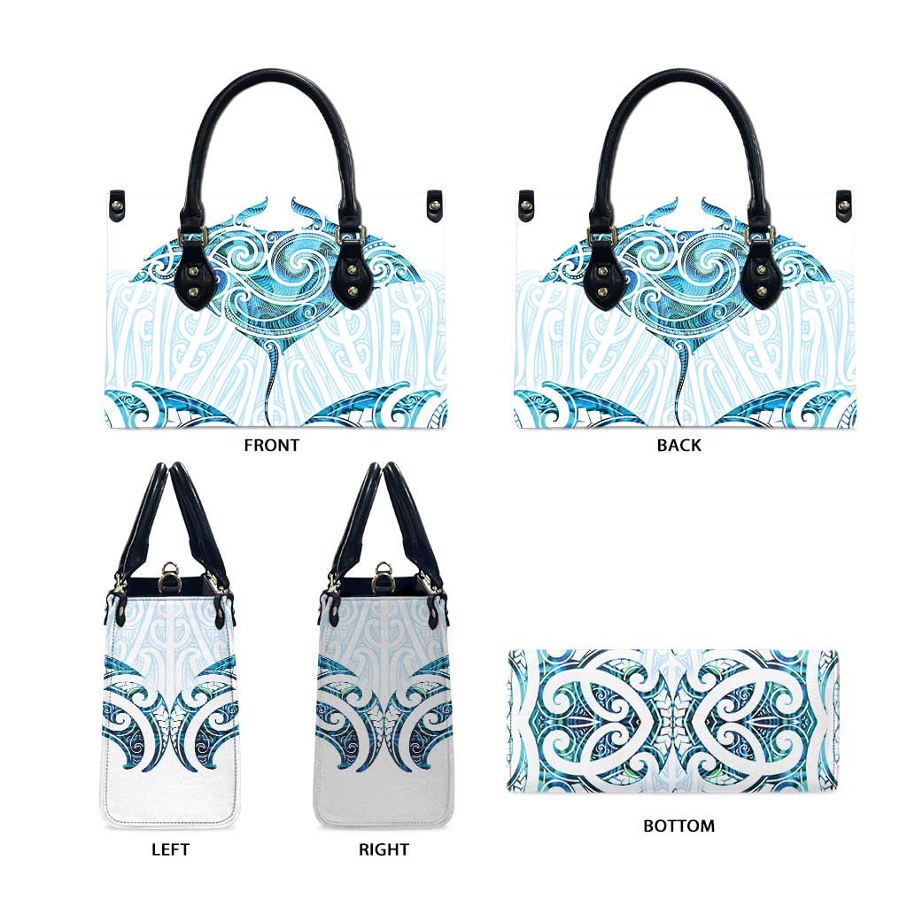 New Zealand Manta Ray Tattoo Leather Bag Aotearoa Maori Haehae Paua Shell - Polynesian Pride