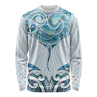 New Zealand Manta Ray Tattoo Long Sleeve Shirt Aotearoa Maori Haehae Paua Shell - Polynesian Pride
