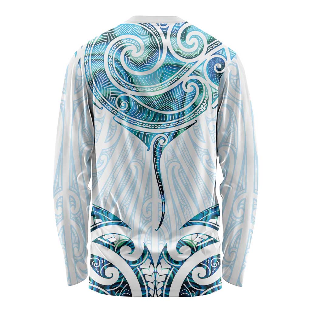 New Zealand Manta Ray Tattoo Long Sleeve Shirt Aotearoa Maori Haehae Paua Shell - Polynesian Pride