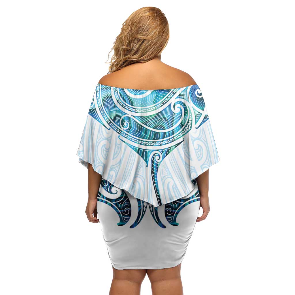 New Zealand Manta Ray Tattoo Off Shoulder Short Dress Aotearoa Maori Haehae Paua Shell - Polynesian Pride