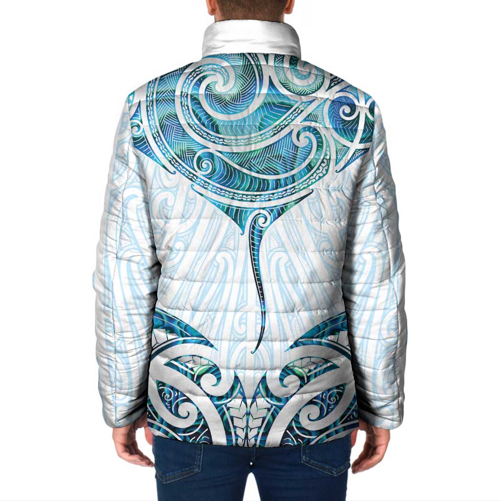 New Zealand Manta Ray Tattoo Padded Jacket Aotearoa Maori Haehae Paua Shell - Polynesian Pride