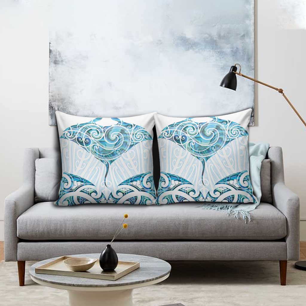 New Zealand Manta Ray Tattoo Pillow Cover Aotearoa Maori Haehae Paua Shell - Polynesian Pride