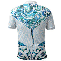 New Zealand Manta Ray Tattoo Polo Shirt Aotearoa Maori Haehae Paua Shell - Polynesian Pride